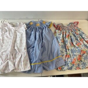 3PC girls size 24 mos/2T summer smocked dress lot Stars floral, Tennis boutique